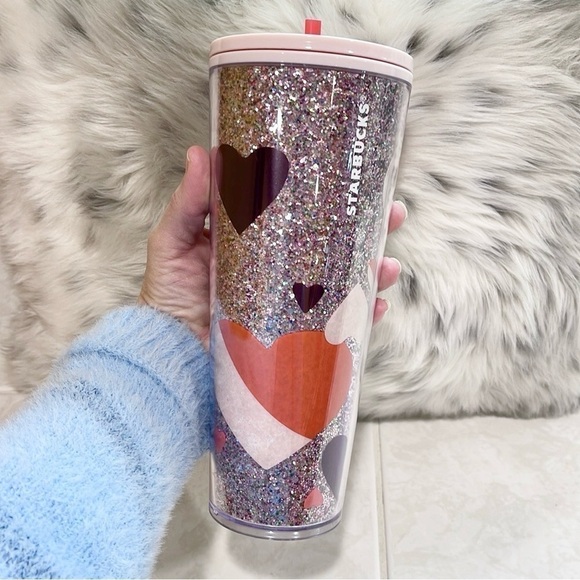 Starbucks Other - Starbucks Pink Glitter Limited Edition Valentine’s Hearts 24oz Tumbler New